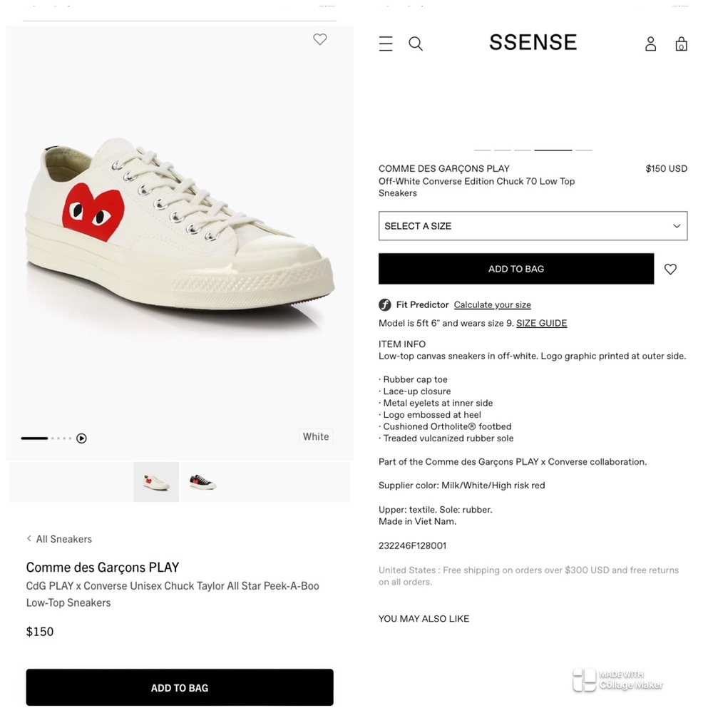 Comme des Garçons Off-White Converse Low Top Sneakers Men Size 9 (oversized) - Picture 12 of 15